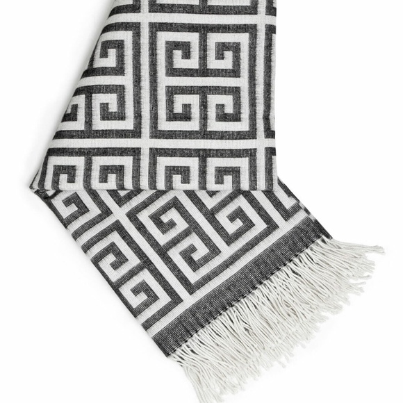 Jonathan Adler Greek Key Throw Blanket Alpaca Wool Fringe Gray 60" Square NEW - Picture 1 of 5